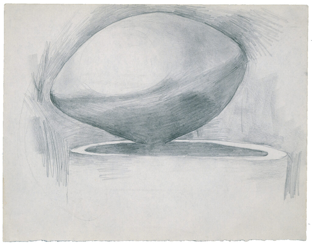 Sketch of a rock form on base with a cast of shadowing.