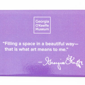 Purple rectangular magnet with the quote "Filling a space in a beautiful way—that is what art means to me."