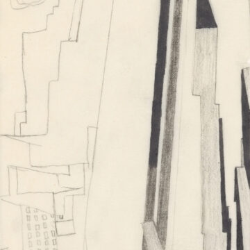 Black ink and graphite sketch of Manhattan skyscrapers on paper.